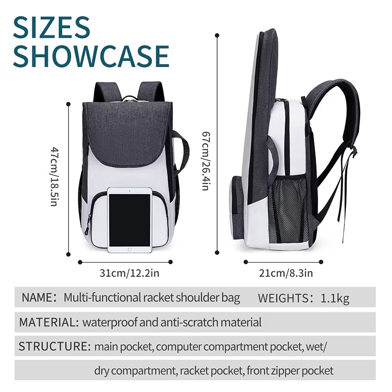Sports Tennis Paddle Backpack Foldable Squash Badminton Racket Bag Padel Racquetball Carrying Handbag for Men Women Sports Bags