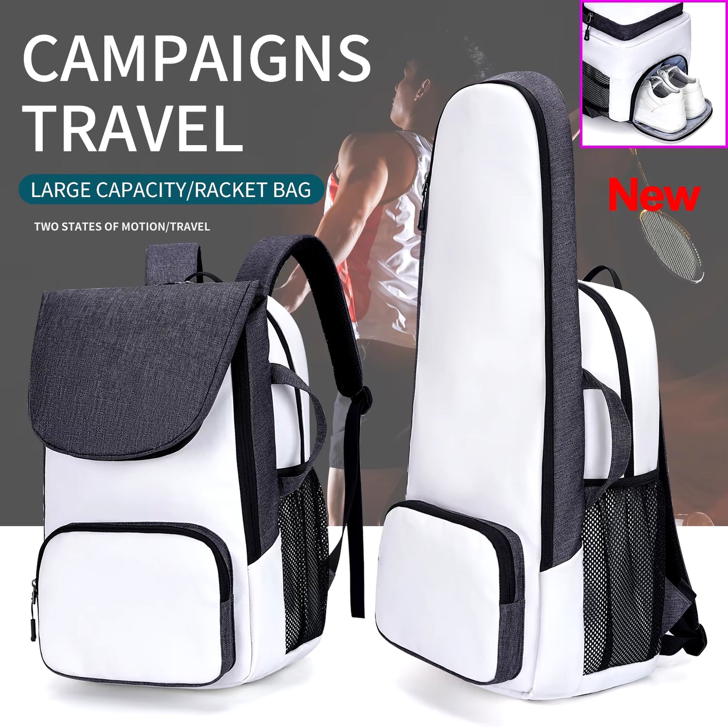 Sports Tennis Paddle Backpack Foldable Squash Badminton Racket Bag Padel Racquetball Carrying Handbag for Men Women Sports Bags
