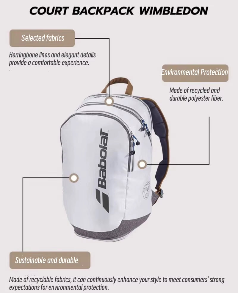 Wimbledon Series Tennis Rackets Backpack Durable Professional Tennis Sports Bag Beach Racket Padel for 2-3 Tennis Racket
