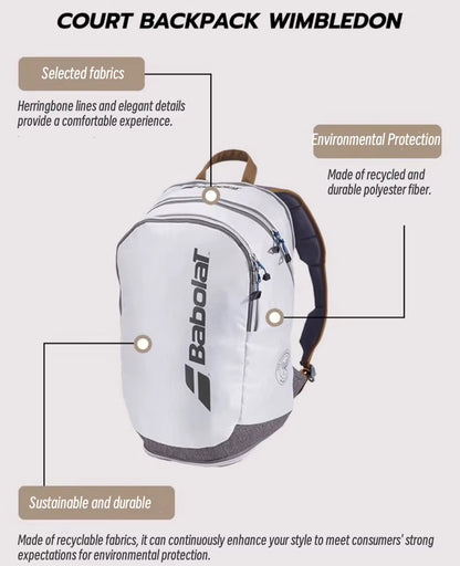 Wimbledon Series Tennis Rackets Backpack Durable Professional Tennis Sports Bag Beach Racket Padel for 2-3 Tennis Racket