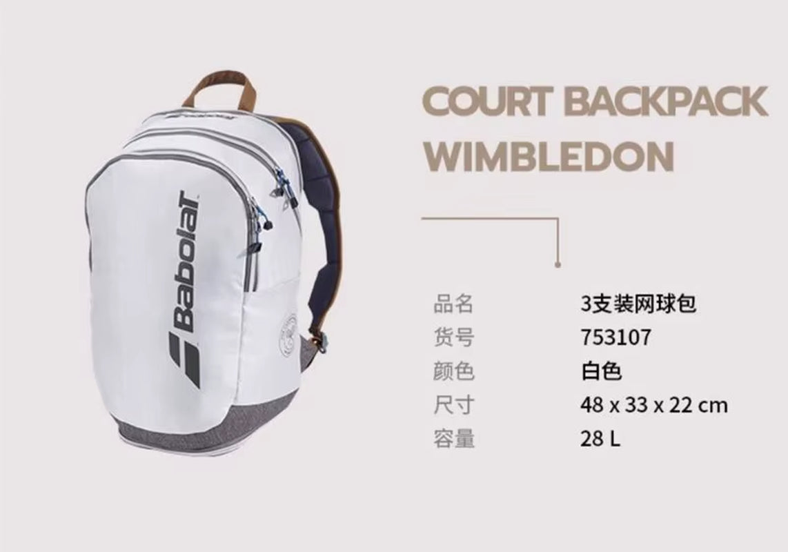 Wimbledon Series Tennis Rackets Backpack Durable Professional Tennis Sports Bag Beach Racket Padel for 2-3 Tennis Racket